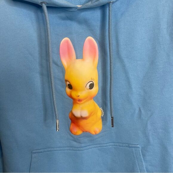 $340 Sandro Rabbit print blue hoodie sweatshirt NWT Small - Picture 10 of 10